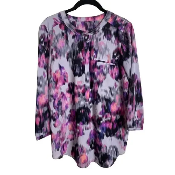 NYDJ Not Your Daughters Jeans Shirt Women's size S Gray Pink Black Blouse - Picture 1 of 6